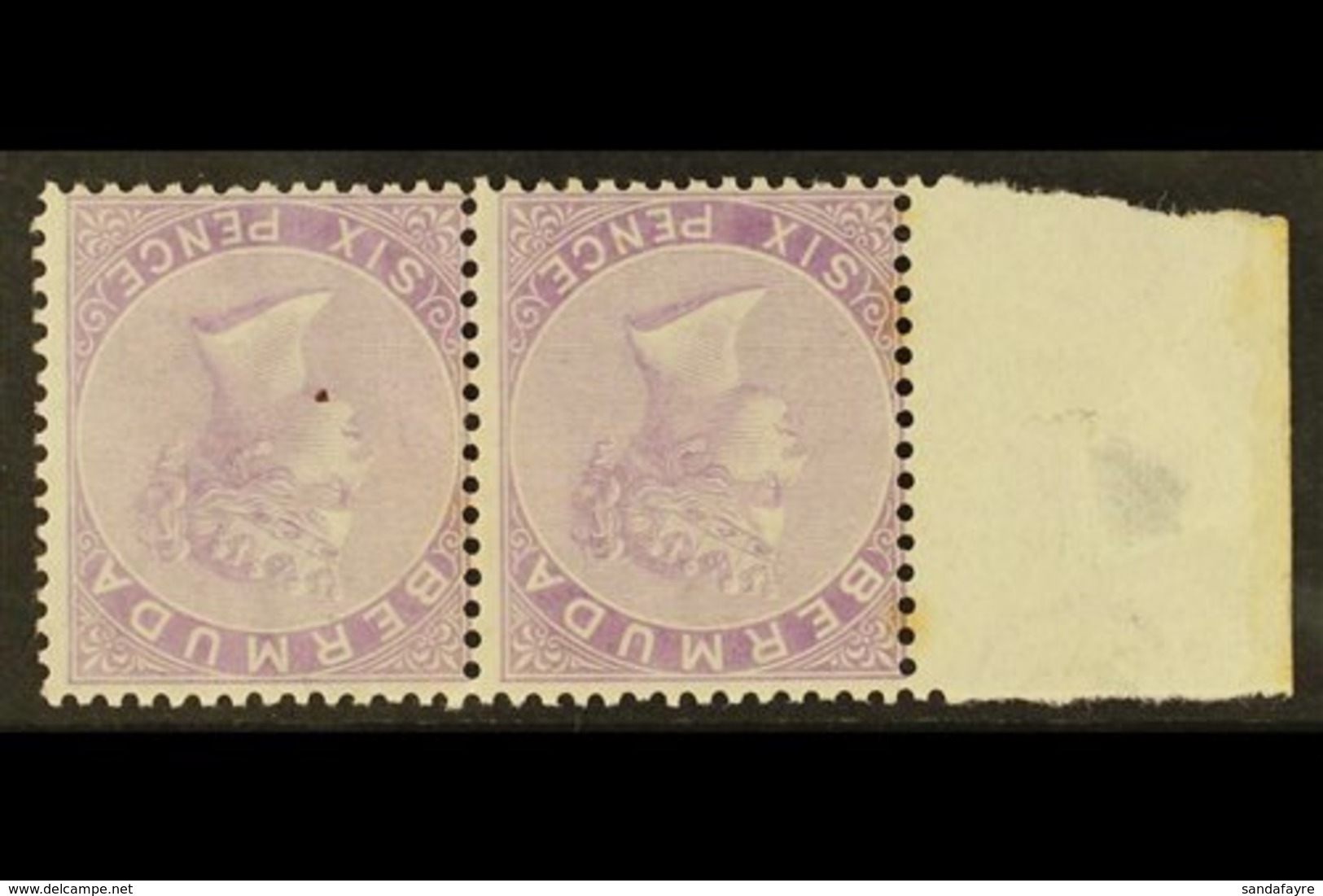 1874 6d Dull Mauve, Watermark Inverted, SG 7w, Mint Horizontal Marginal Pair, One Unmounted, Light Age Marks To Back. Fo - Bermuda