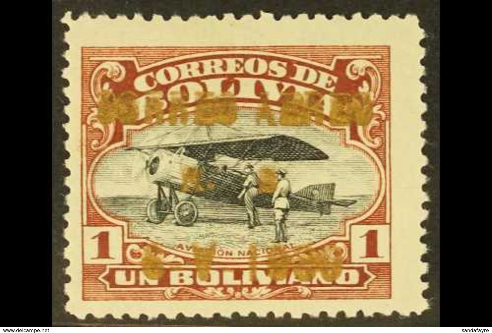 1930 1b Red-brown & Black Air "CORREO AEREO" Overprint In BRONZE (METALLIC) INK (Scott C23, SG 240), Fine Mint, Very Fre - Bolivia