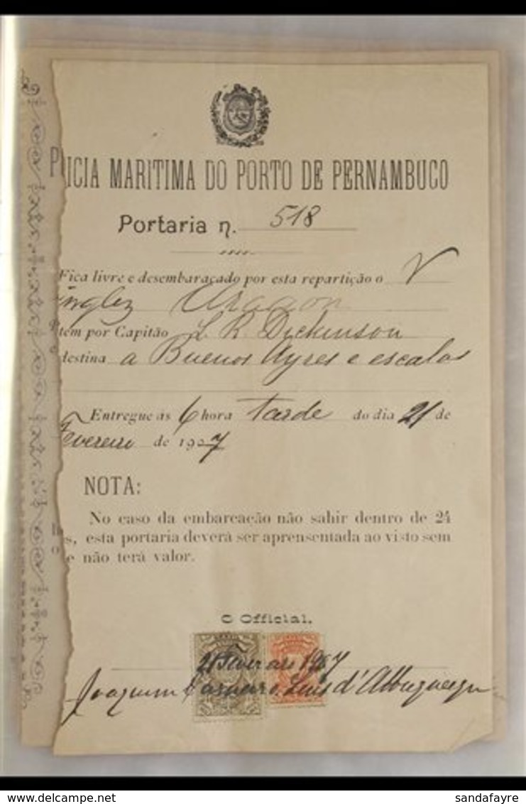 BERTHING & EMBARKATION DOCUMENTS 1907-8. An Interesting Record Of Docking At The Port Of Pernambuco, Brazil, By The Brit - Andere & Zonder Classificatie