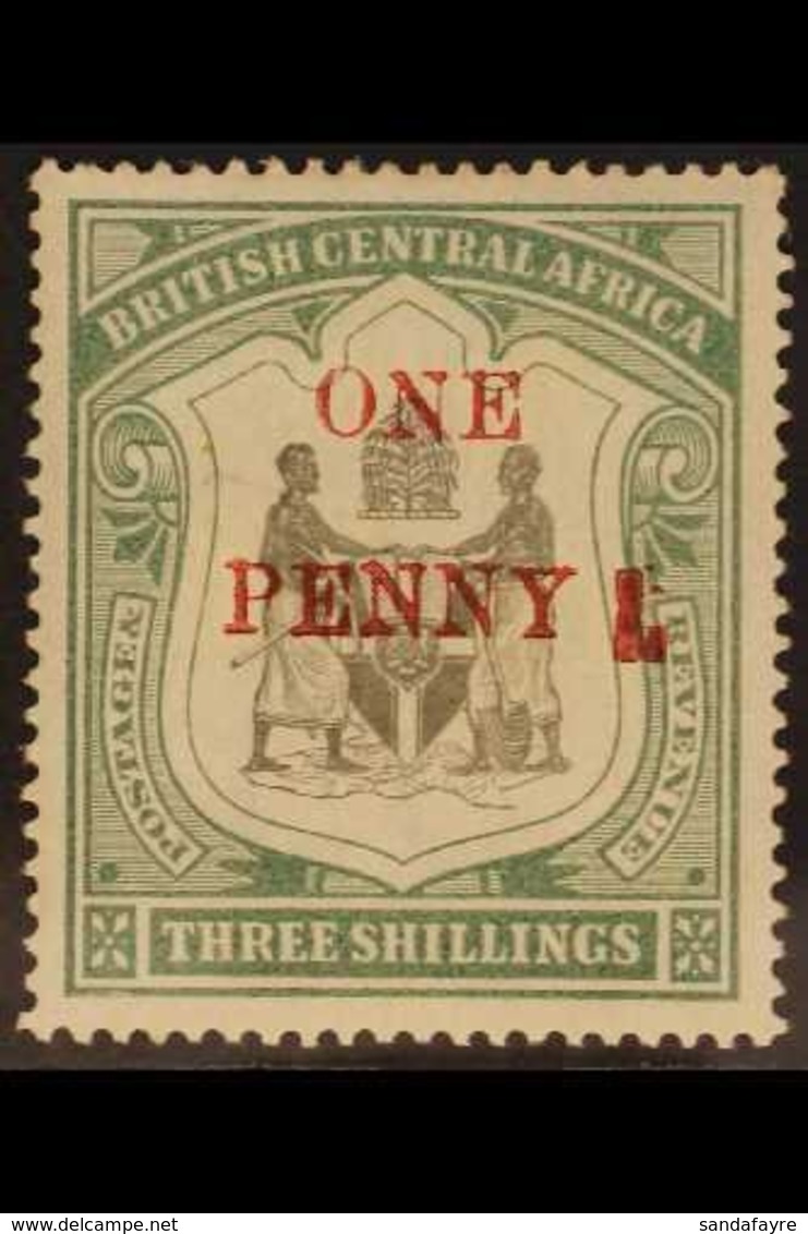 1897 1d On 3s Black & Sea-green Surcharge With RAISED SPACER Variety, SG 53 Var, Very Fine Mint, Fresh & Very Unusual. F - Nyasaland (1907-1953)