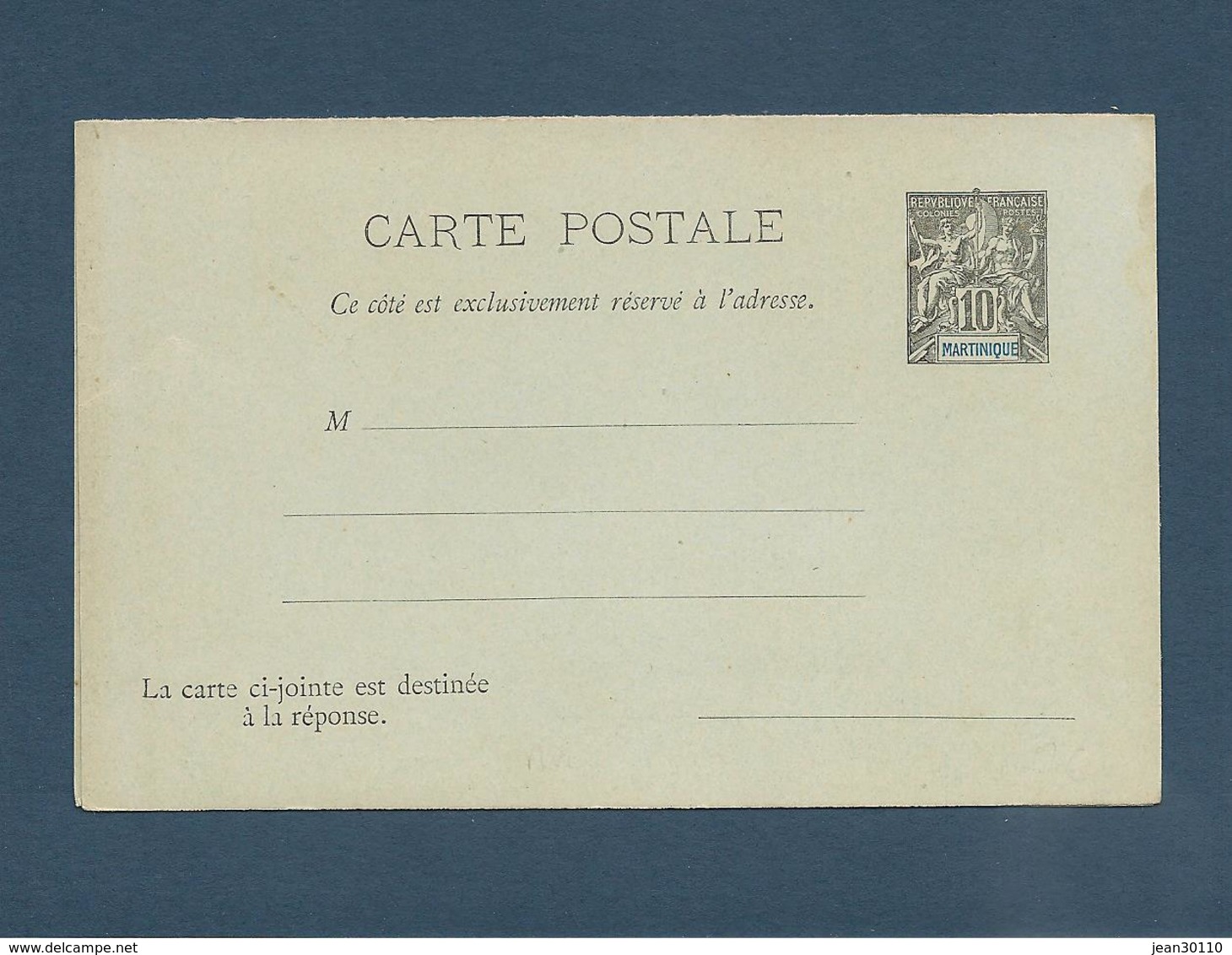 MARTINIQUE 1892  CARTE POSTALE Avec Réponse Payée  Pré Oblitérée 10 C Noir - Cartas & Documentos