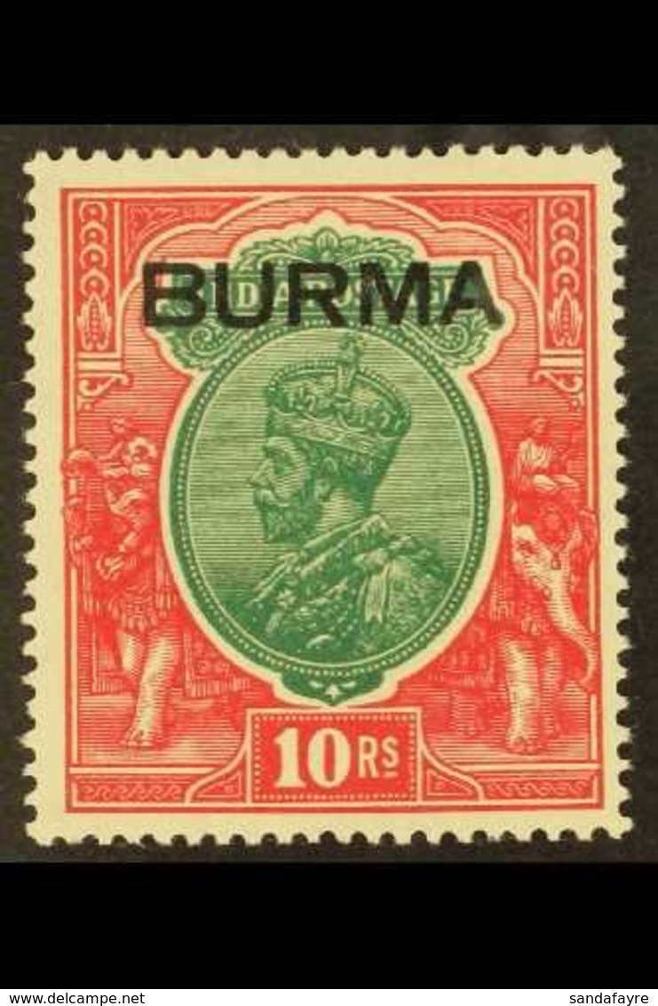 1937 10r Green And Scarlet Of India (King George V) Overprinted "BURMA", SG 16, Very Fine Mint, For More Images, Please  - Birmanie (...-1947)