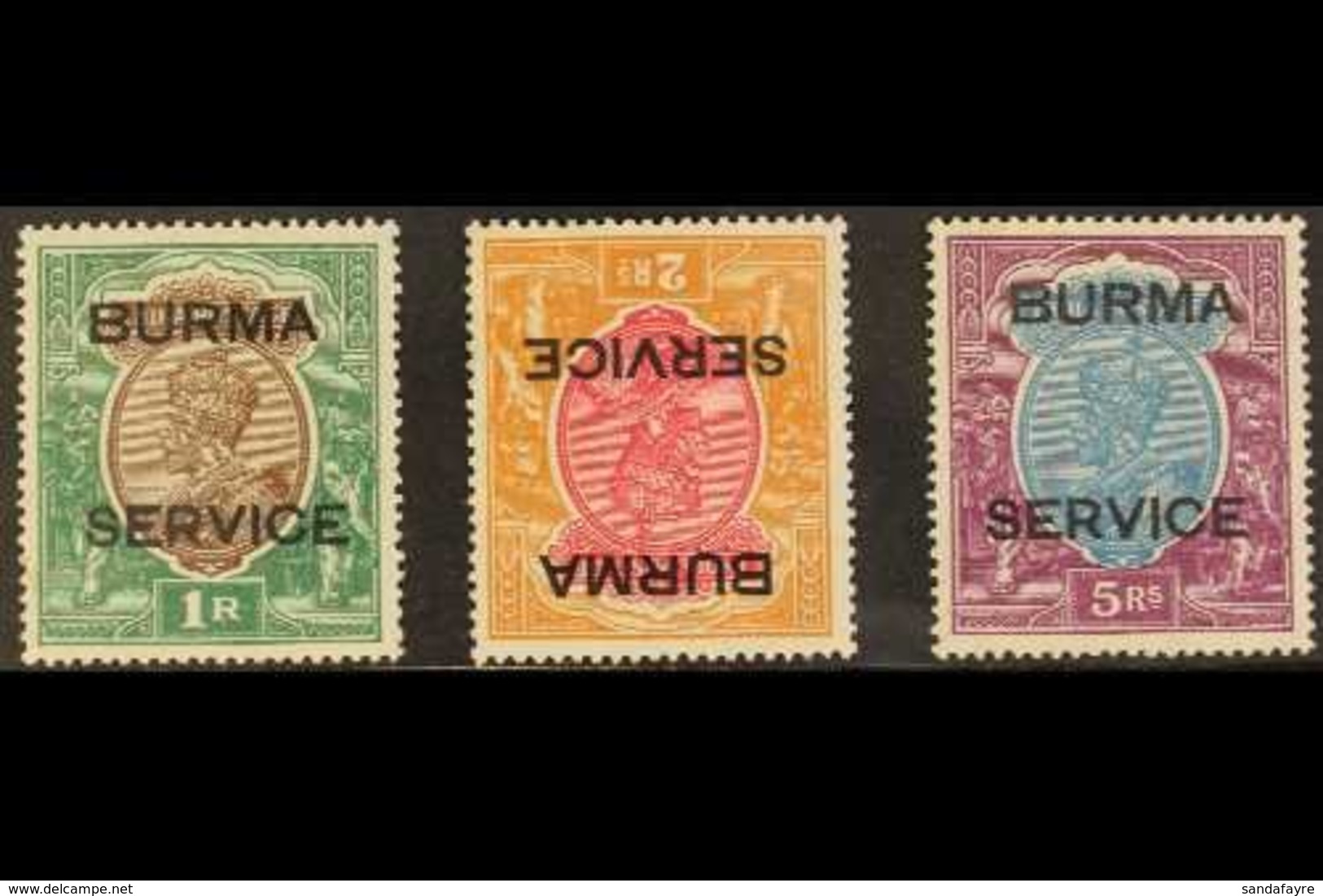 1937 Official 1r, 2r (inverted Watermark), And 5r, SG O11, O12w, O13, Very Fine Mint. (3 Stamps) For More Images, Please - Birmanie (...-1947)