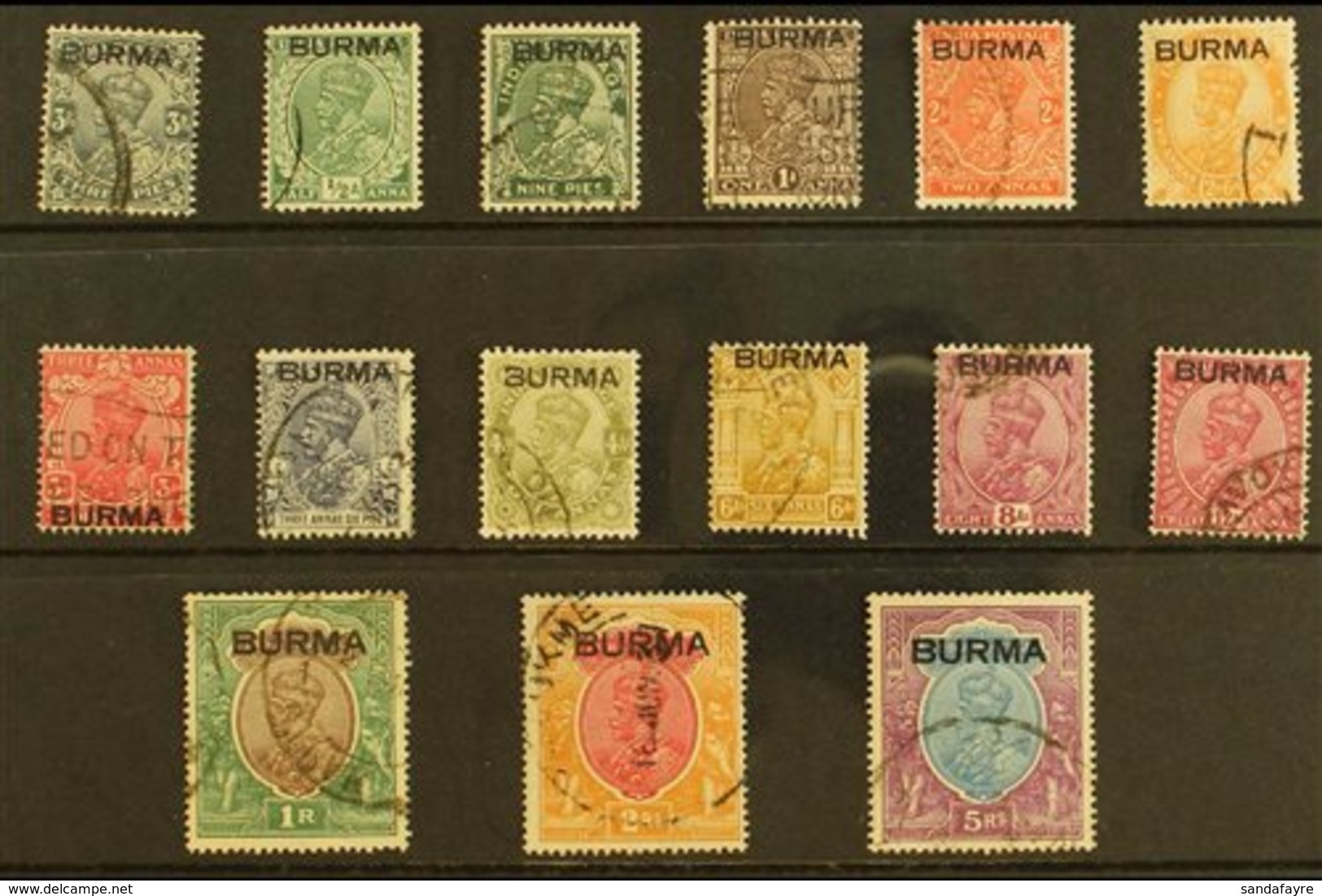 1937 Overprints On India (King George V) Set Complete To 5r, SG 1/15, Fine Used. (15 Stamps) For More Images, Please Vis - Birmanie (...-1947)