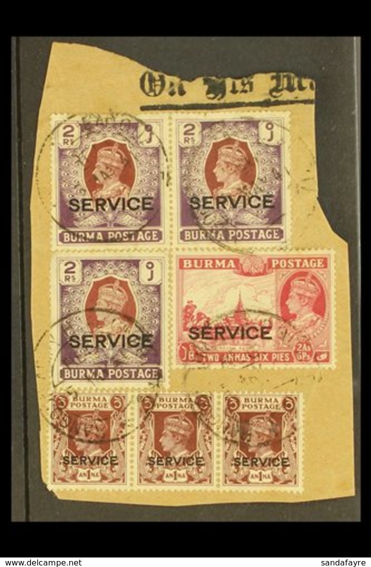 OFFICIALS A Piece From Part Of An OHMS Cover Bearing 1939 Official 1a (3), 2a6p Claret & 2r Brown And Purples (3, Incl P - Burma (...-1947)
