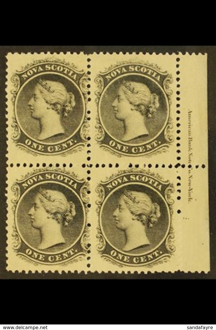 1860 1c Black On Yellowish Paper, SG 9, Inscription Block Of 4, Very Fine Mint. For More Images, Please Visit Http://www - Andere & Zonder Classificatie