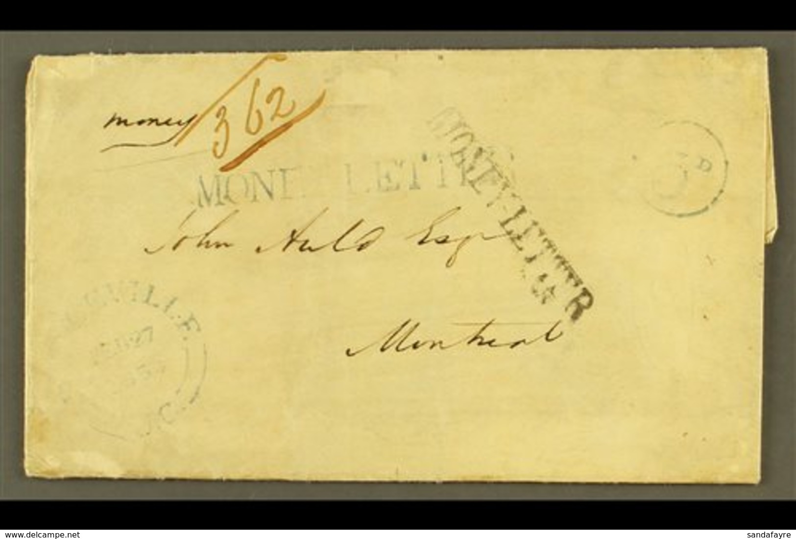 1854 (27 Feb) Stampless Entire Letter Endorsed "money" With "362" Number Alongside Plus Bearing Two (different Types) St - Andere & Zonder Classificatie