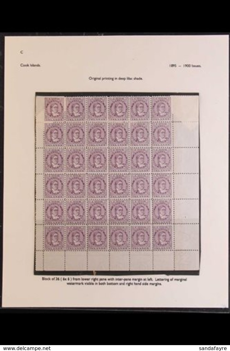 1895 1½d Deep Lilac, SG 14, Complete Bottom Right Hand Pane Of 36 With Margins At 3 Sides, Very Fine And Fresh Mint. For - Cookeilanden