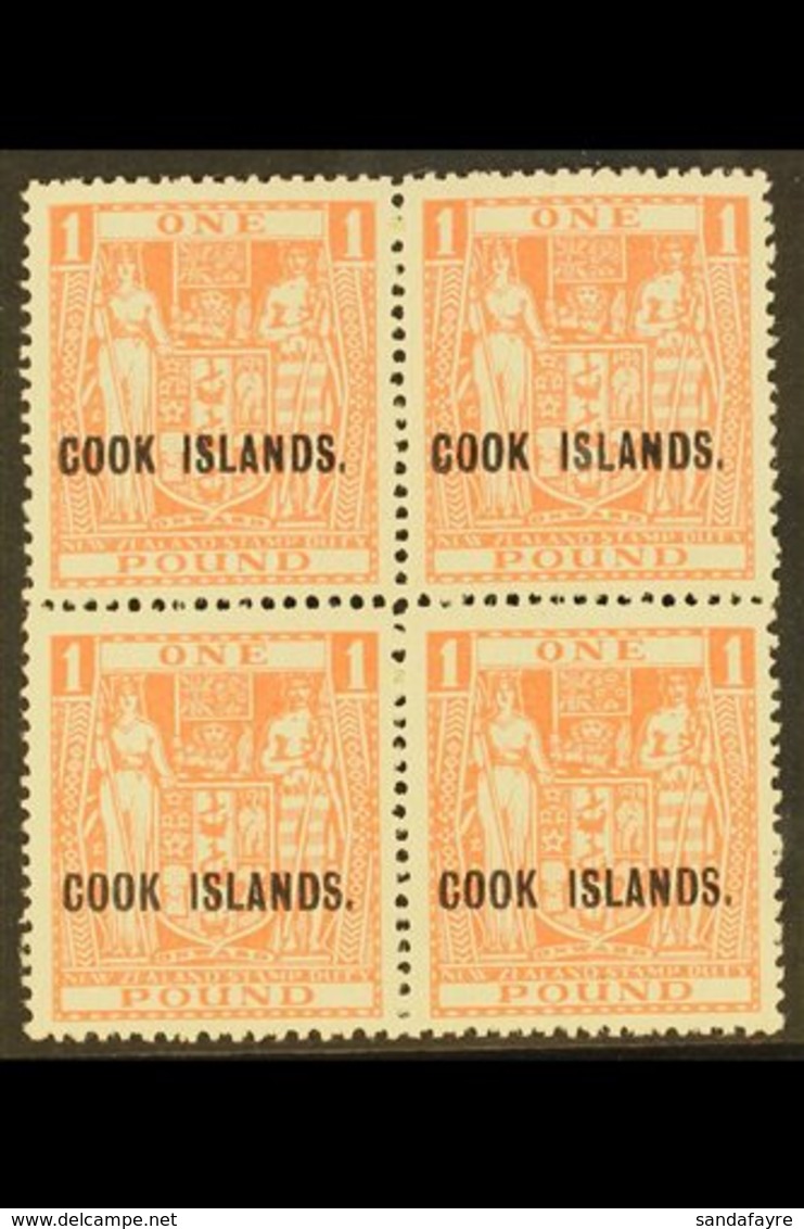 1943-54 £1 Pink Arms, SG 134, Fine Never Hinged Mint Block Of Four.  For More Images, Please Visit Http://www.sandafayre - Cookeilanden