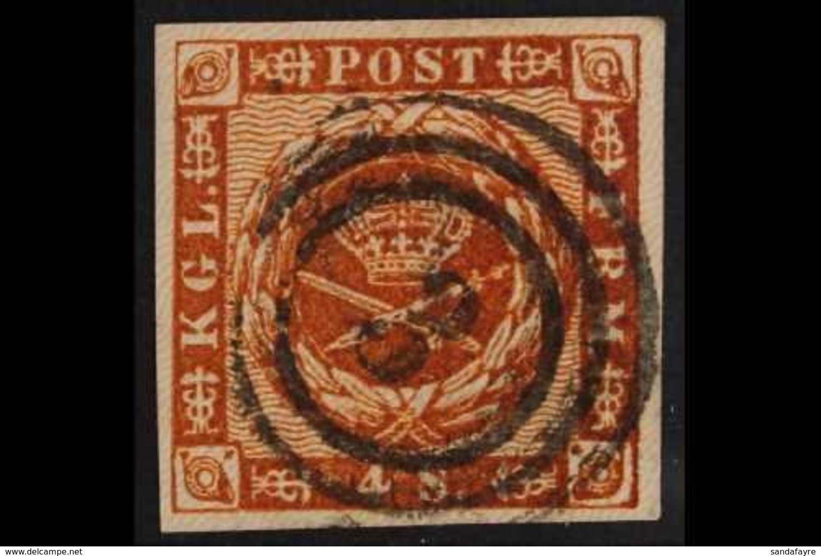 USED IN LUBECK 1858 4s Orange-brown (Michel 7a, SG 15), Very Fine Used With Superb "3" Numeral Postmark Of Danish Post O - Andere & Zonder Classificatie