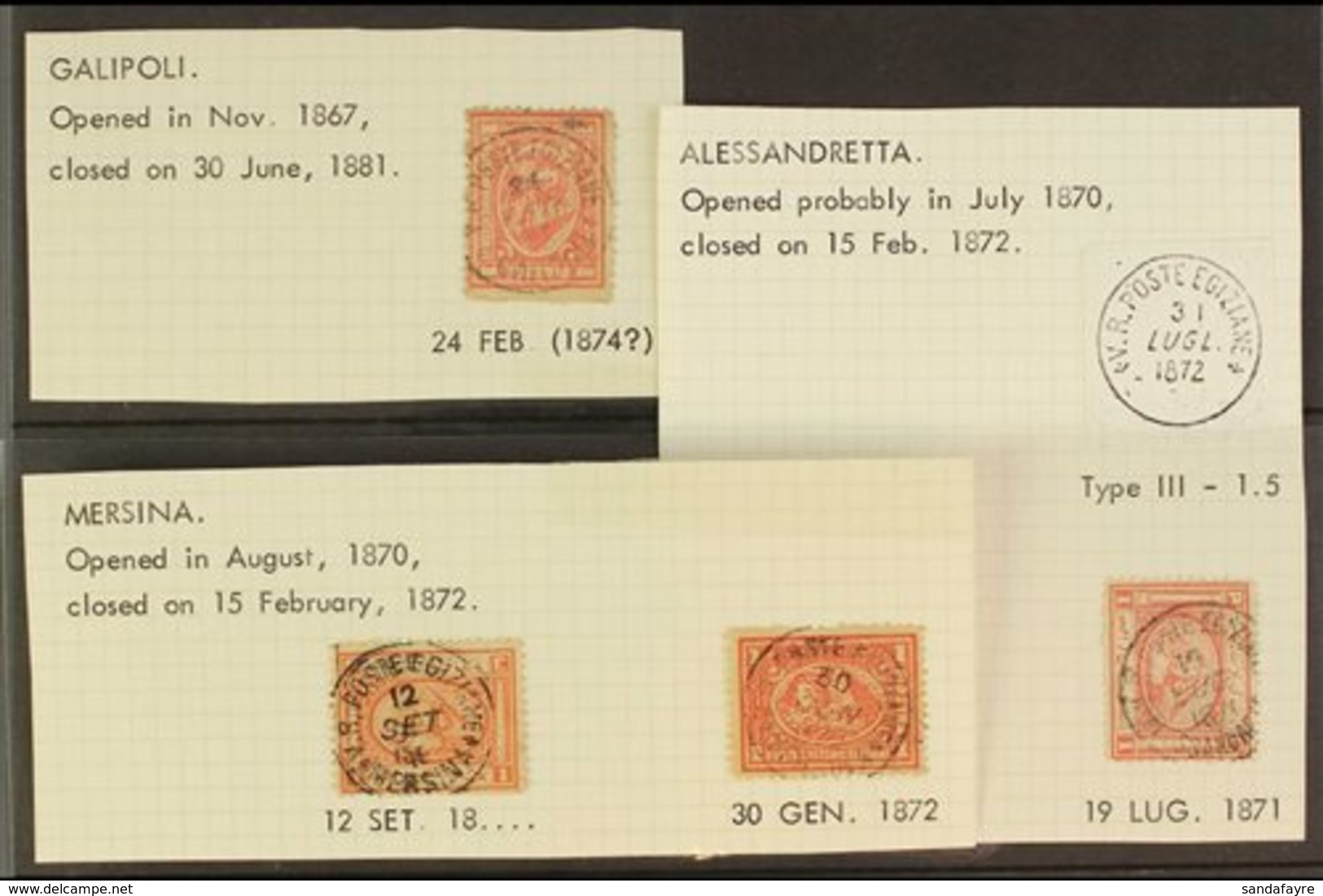 USED IN TURKEY Small Group Of 1867 To 1879 Egypt Sphinx & Pyramid Issues With Postmarks From The Egyptian Extra-territor - Sonstige & Ohne Zuordnung