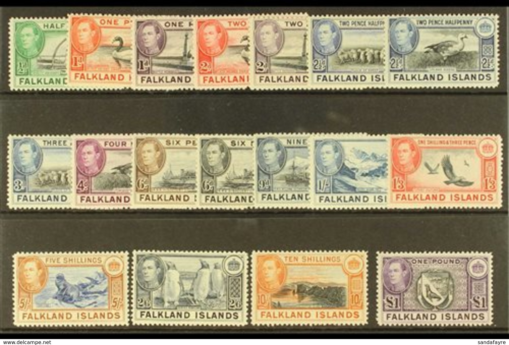 1938-50 Pictorials Complete Set, SG 146/63, Very Fine Mint, Very Fresh. (18 Stamps) For More Images, Please Visit Http:/ - Falklandeilanden