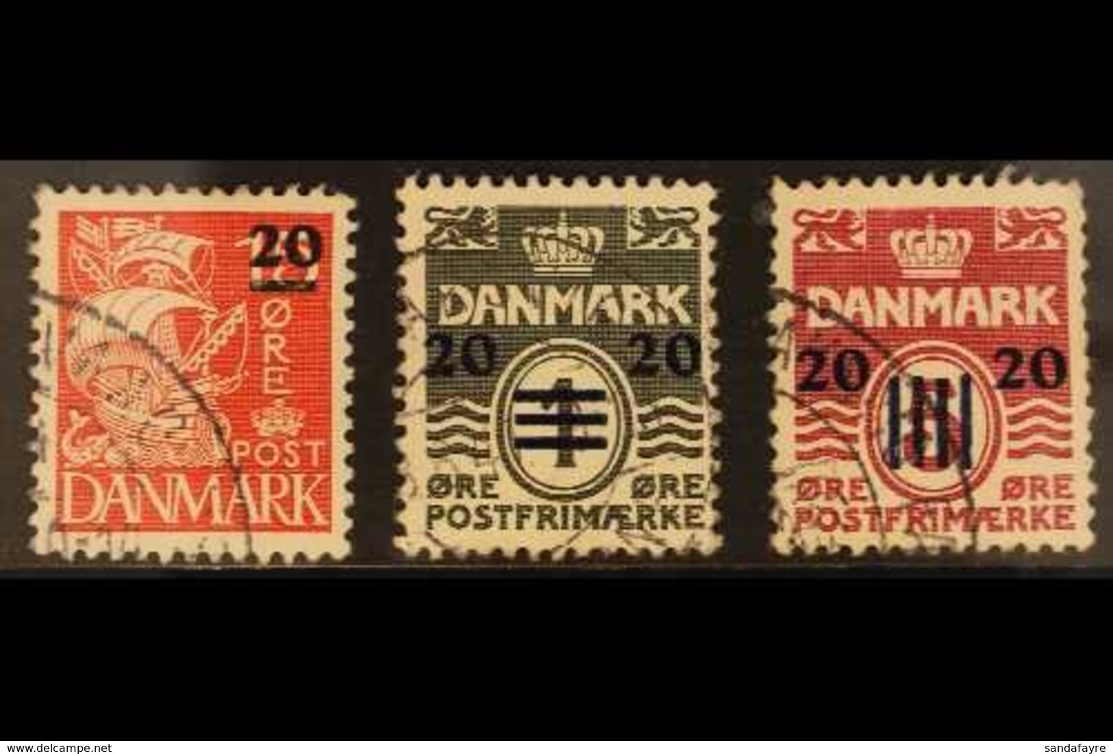 BRITISH OCCUPATION 1940-41 20 Ore Surcharges On Stamps Of Denmark, SG 1/3, Very Fine Used. (3 Stamps) For More Images, P - Isole Faroer