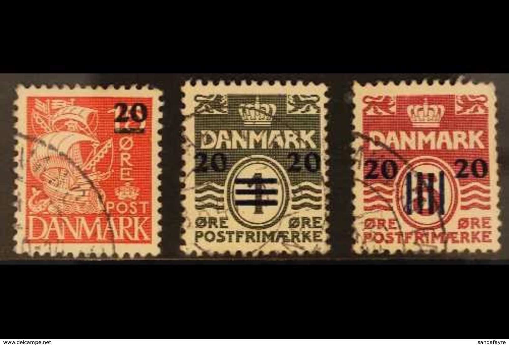 BRITISH OCCUPATION 1940-41 20 Ore Surcharges On Stamps Of Denmark, SG 1/3, Very Fine Used. (3 Stamps) For More Images, P - Faroe Islands