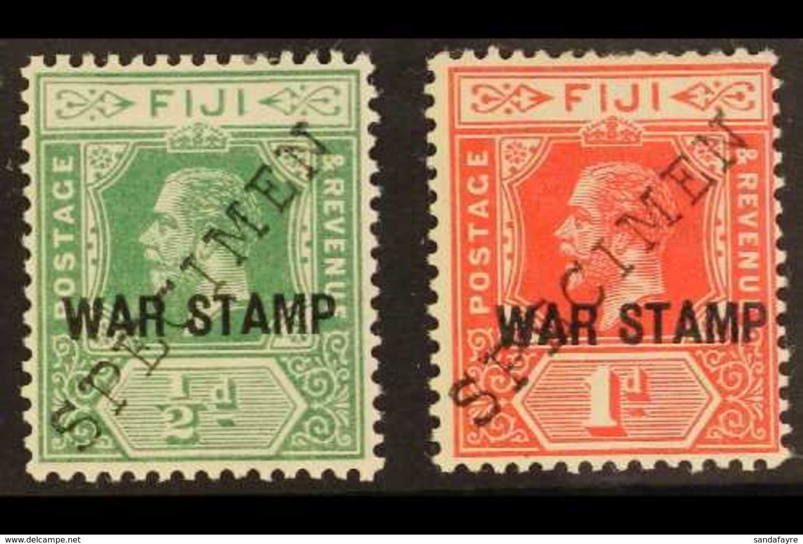 1915 ½d & 1d "War Stamp" Set Overprinted "SPECIMEN", SG 138s/139s, Fine Mint, The 1d With Shortish Perf At Top (2 Stamps - Fidschi-Inseln (...-1970)