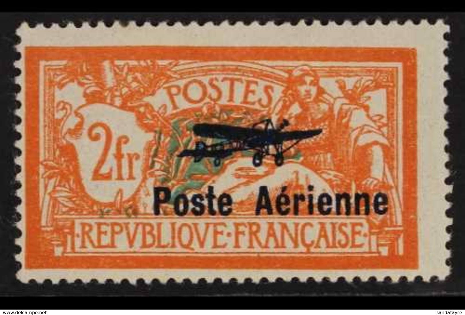 1927 2f Red & Blue-green Air "Poste Aerienne" Overprint (SG 455, Yvert 1), Mint, Centred To Lower Left, Very Fresh, Cat  - Autres & Non Classés