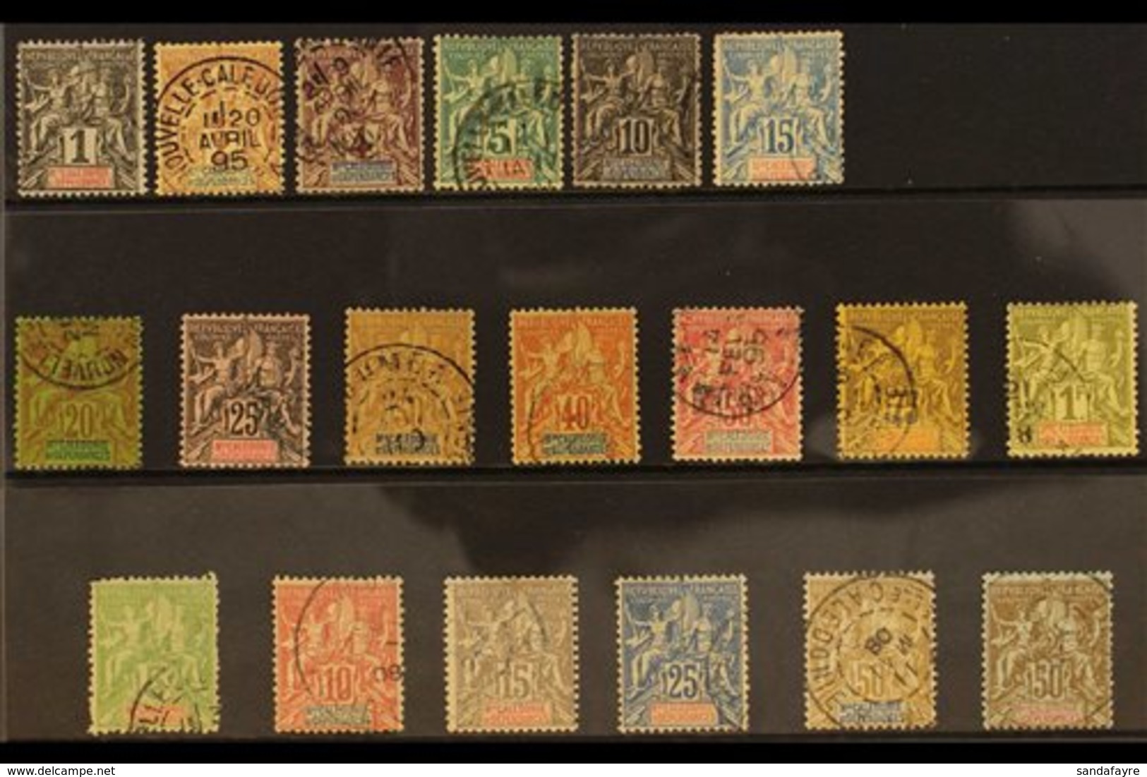 NEW CALEDONIA 1892-1904 USED PEACE & COMMERCE SETS Presented On A Stock Card, 1892 Set, Yv 41/53 & 1900-1904 New Colour  - Andere & Zonder Classificatie