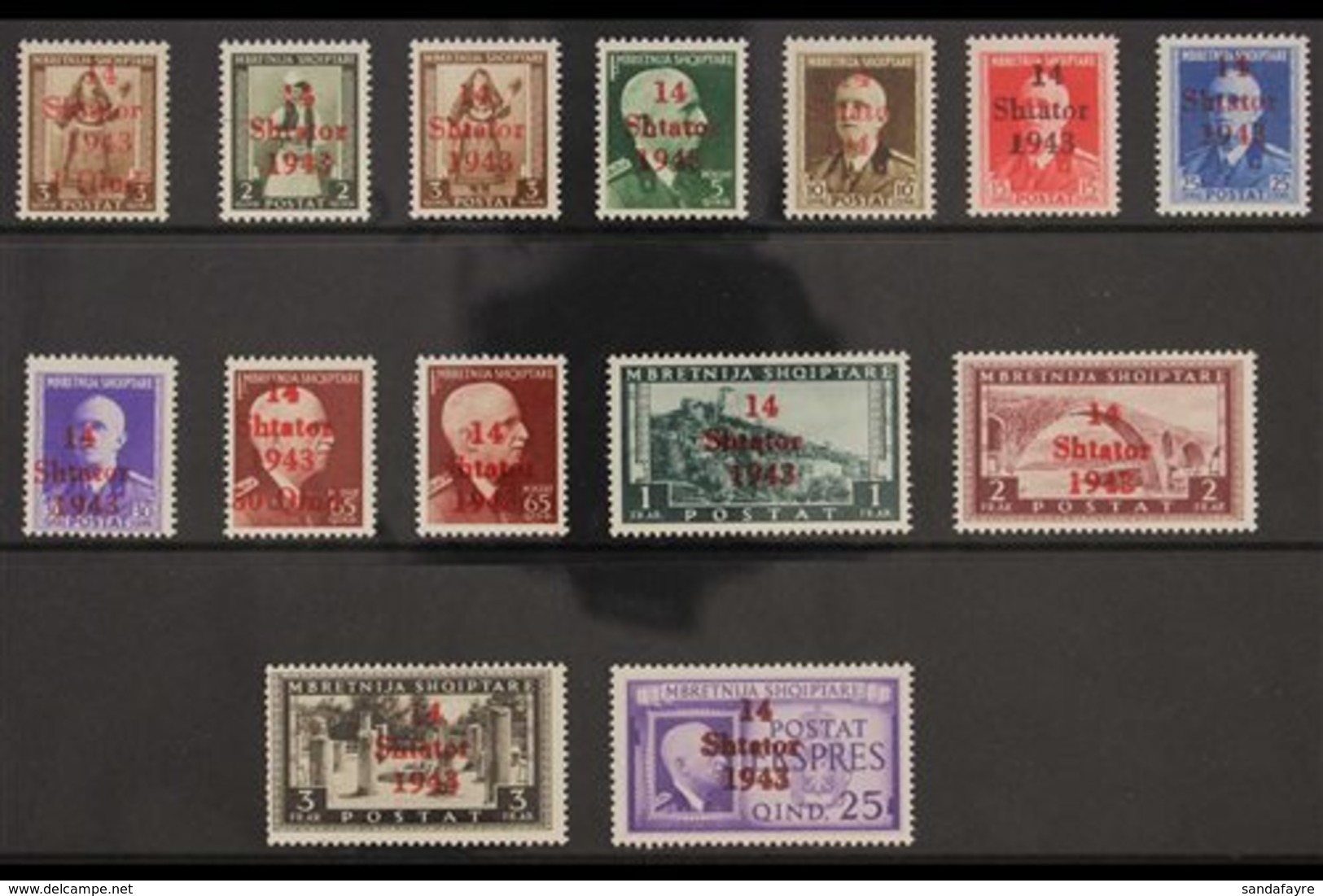 ALBANIA 1943 Overprints Compete Set (Michel 1/14, SG 389/E402), Never Hinged Mint, Fresh. (14 Stamps) For More Images, P - Other & Unclassified