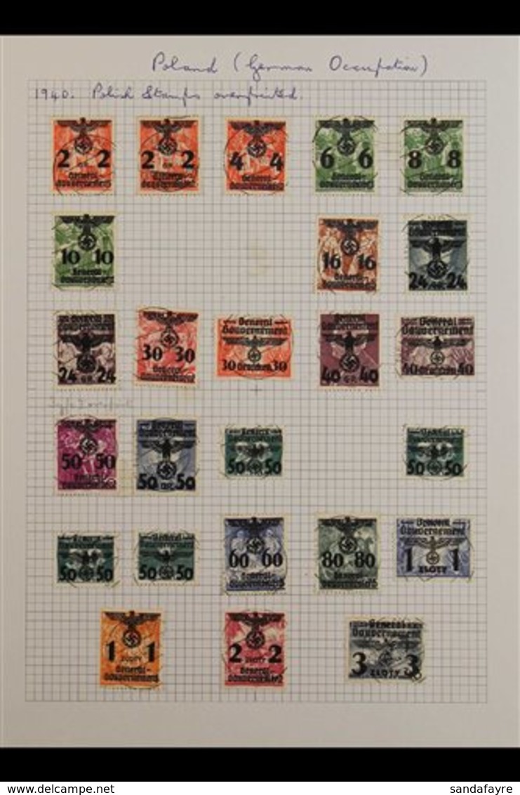 GENERALGOVERNEMENT 1939-1944 Mostly Used Collection On Leaves, Includes 1940 Opts Set (ex 50g On 25g) Used, 1944 10z Fif - Other & Unclassified