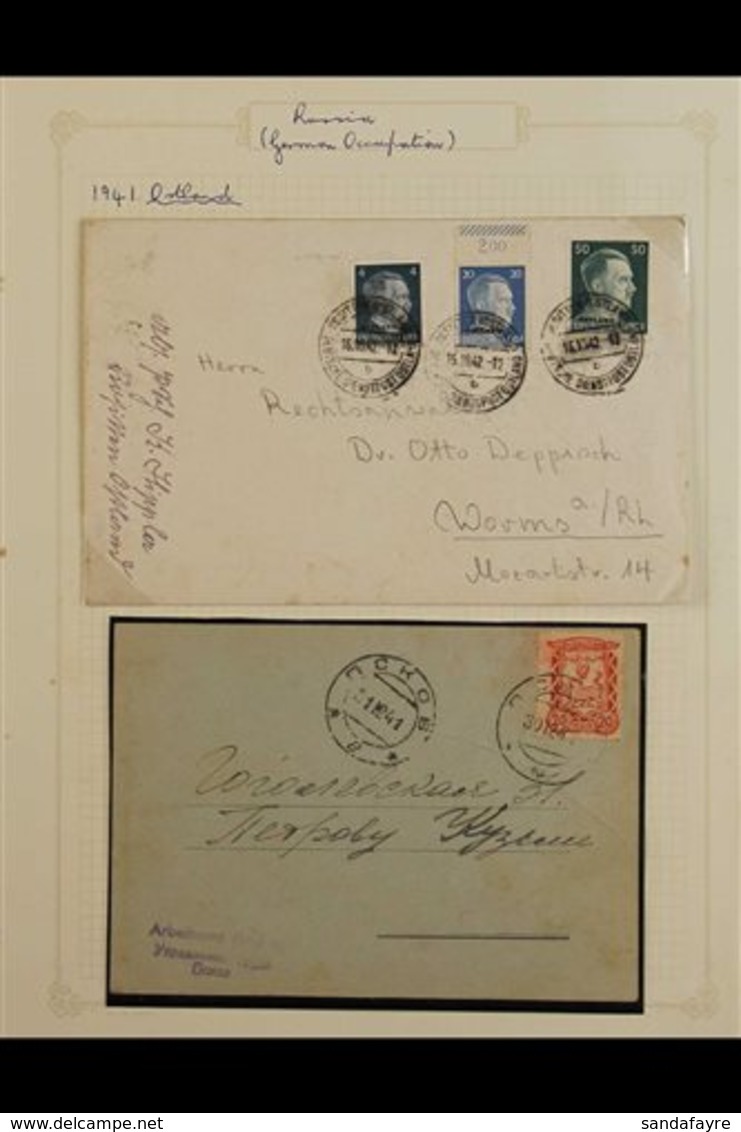 RUSSIA & UKRAINE 1941-1944 COVERS COLLECTION On Leaves, Includes PLESKAU 1941 20k On Official Printed 'Arbeitsamt Pleska - Andere & Zonder Classificatie