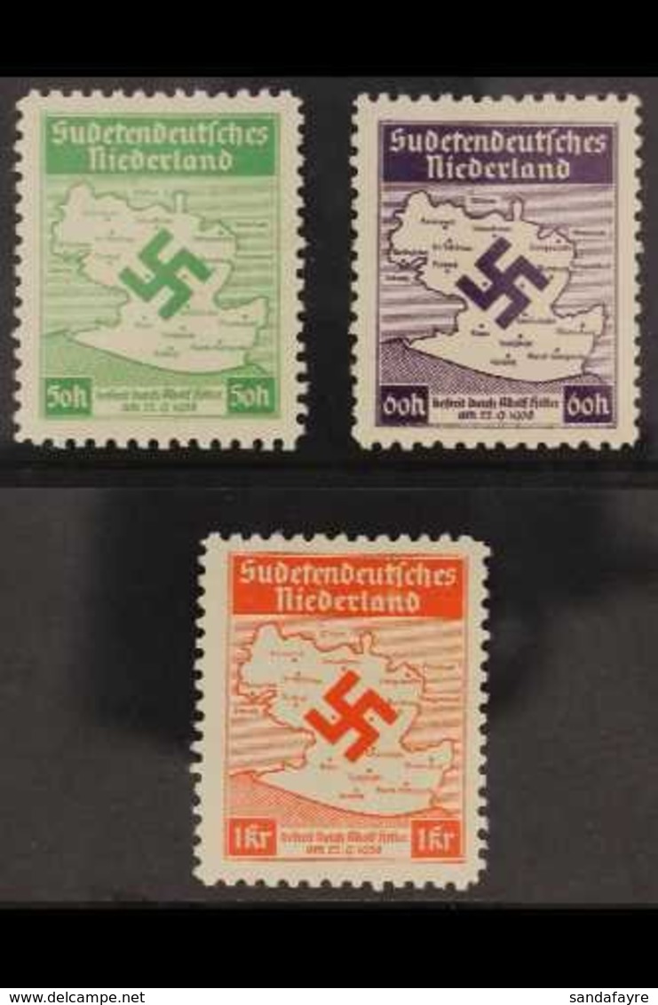 SUDETENLAND NIEDERLAND 1938 Map Complete Set, Michel I/III, 50h & 1k Never Hinged Mint, 60h Lightly Hinged, Very Fresh.  - Andere & Zonder Classificatie