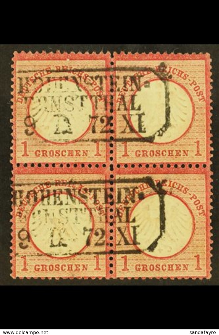 1872 1g Rose-carmine Small Shield (Michel 4, SG 5), Fine Used BLOCK Of 4 Cancelled By Two Boxed "Hohenstein - Ernstthal" - Andere & Zonder Classificatie