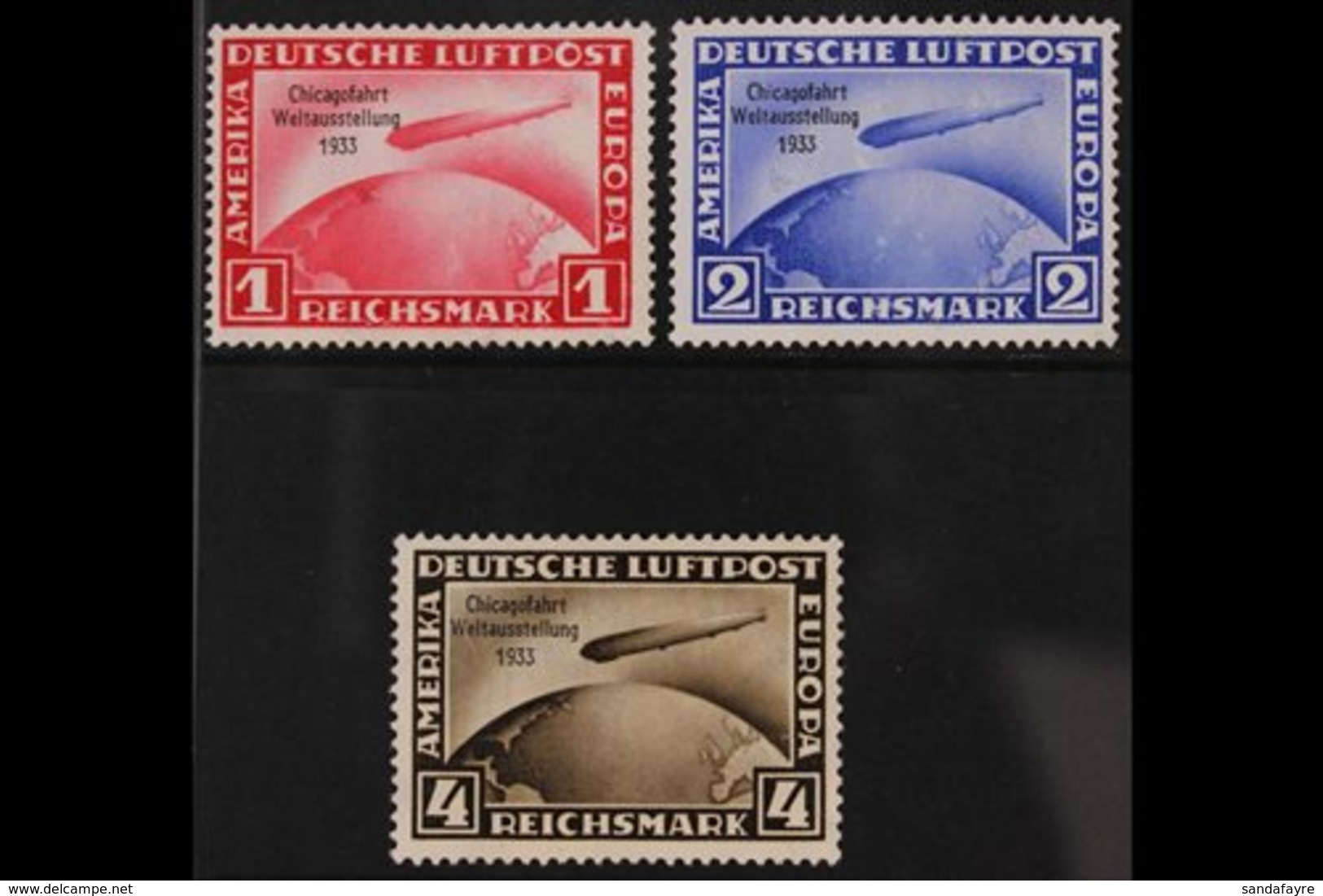 1933 Air Chicago World Exhibition Flight of Graf Zeppelin Complete Set (Michel 496/98, SG 510/12), Very Fine Mint, All E - Other & Unclassified