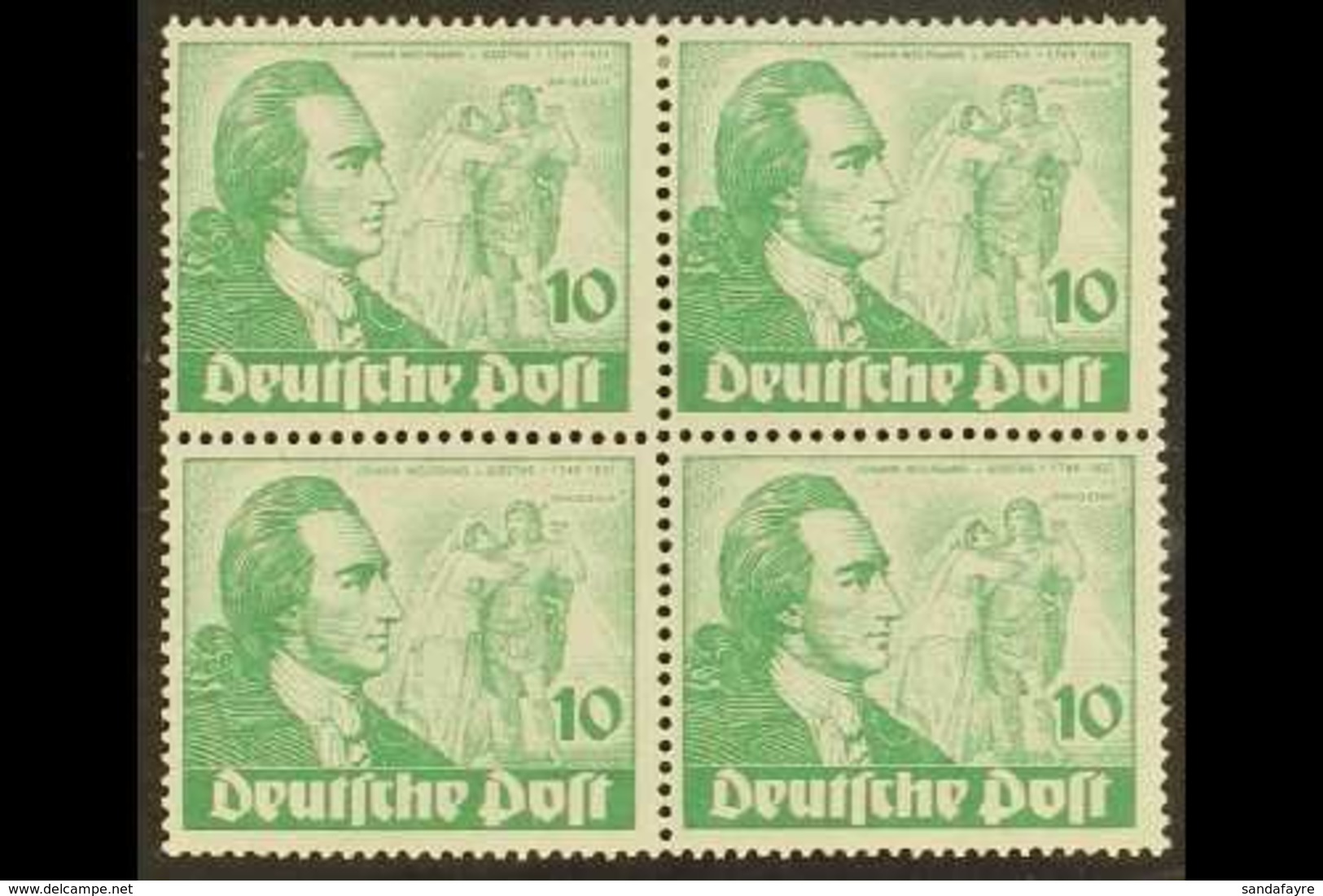 1949 10pf Green Goethe (Michel 61, SG B61), Mint (two Stamps Are Never Hinged) BLOCK Of 4 With One Stamp Showing Michel  - Andere & Zonder Classificatie