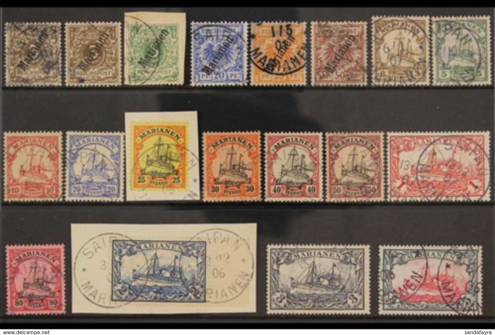 MARIANAS ISLANDS 1900-1901 FINE USED COLLECTION Presented On A Stock Card That Includes 1900 "Marianen" Overprinted 3pf  - Other & Unclassified