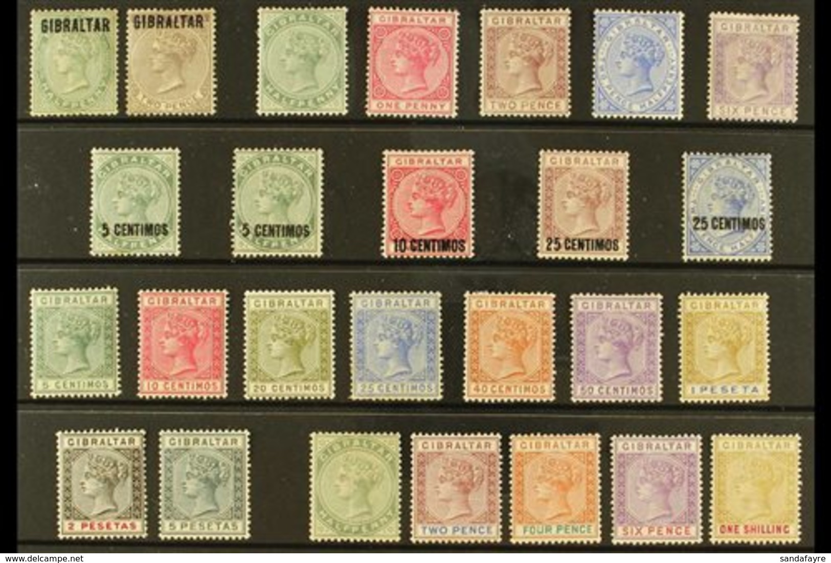 1886-1898 QV MINT SELECTION. An ALL DIFFERENT Selection On A Stock Card That Includes 1886 "Gibraltar" Opt'd ½d & 2d, 18 - Gibraltar