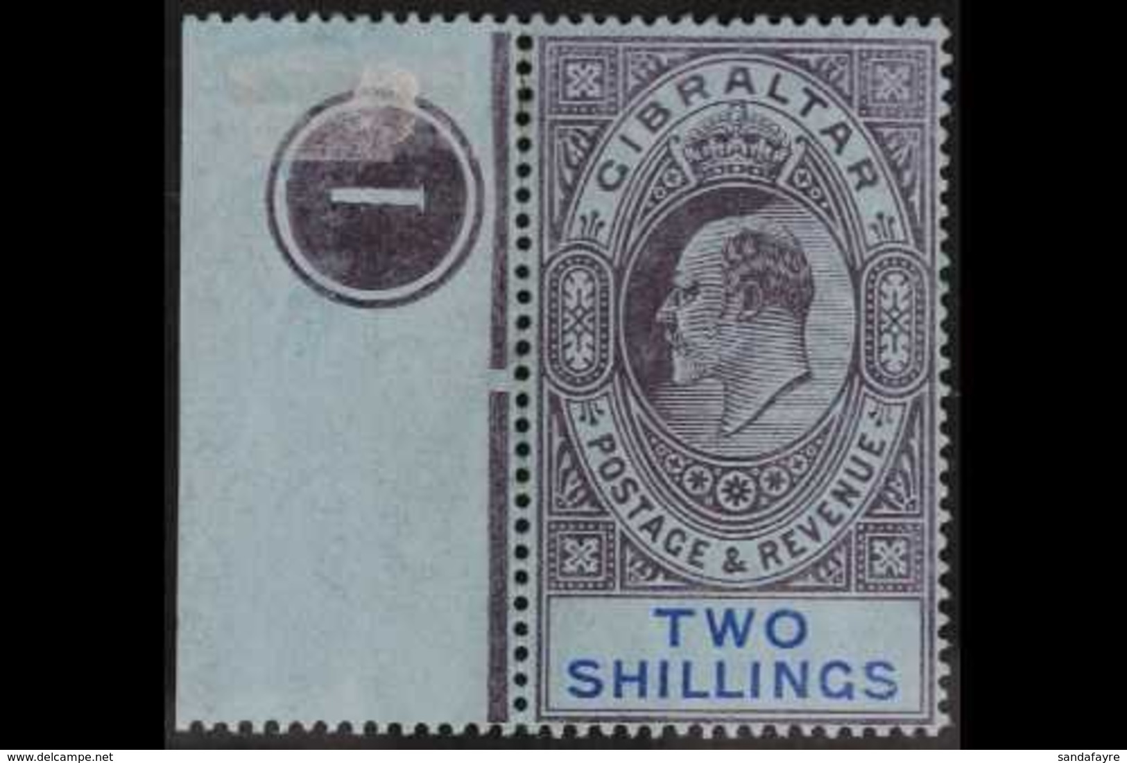 1906-11 2s Purple And Bright Blue On Blue, SG 72, Mint With Left Marginal Plate Number, Stamp Never Hinged. For More Ima - Gibraltar