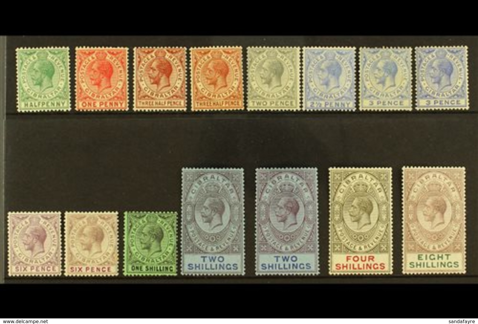 1921-27 KGV Multi Script CA Wmk Set With ALL Listed Shade Variants, SG 89/101, Fine Mint (15 Stamps) For More Images, Pl - Gibraltar