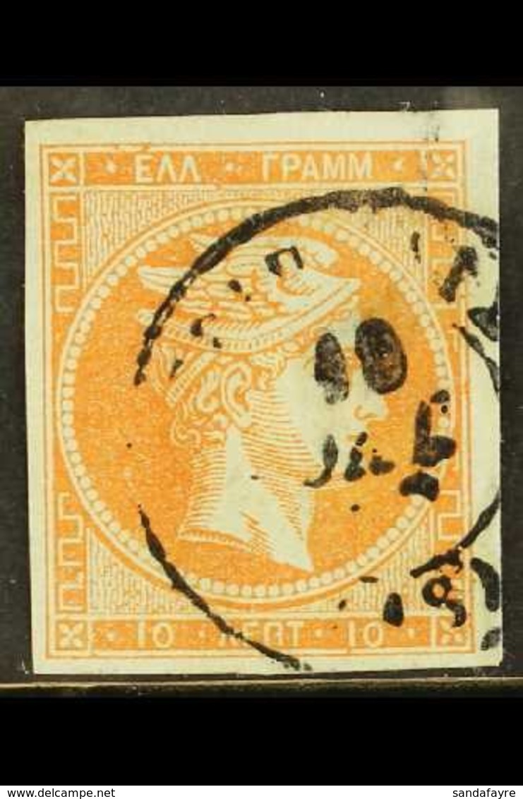 1867-69 10L Red-orange Large Hermes Head With EACH DIGIT INVERTED Variety, Hellas 26Nc, Used With 4 Large/very Large Mar - Other & Unclassified