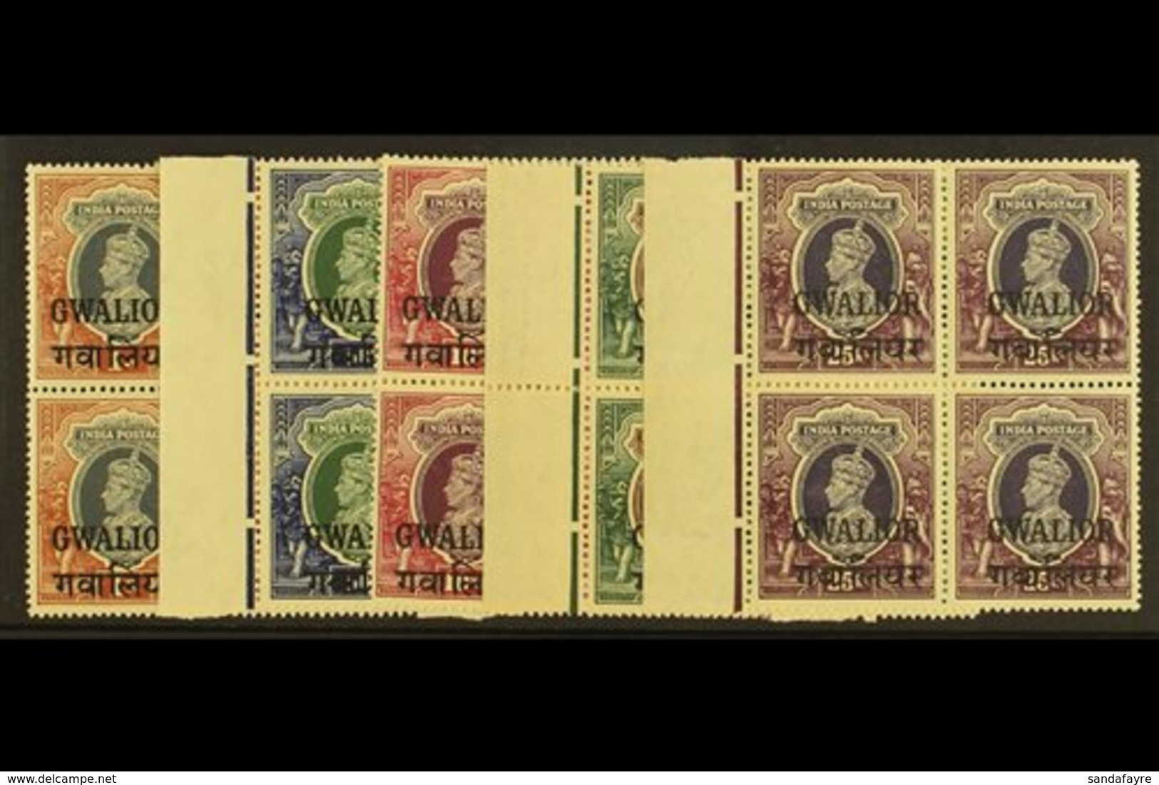 GWALIOR 1938-48 NEVER HINGED MINT KGVI High Value Marginal BLOCKS OF 4 Range To 25r Including 1r (SG 112) & 5r To 25r (S - Andere & Zonder Classificatie