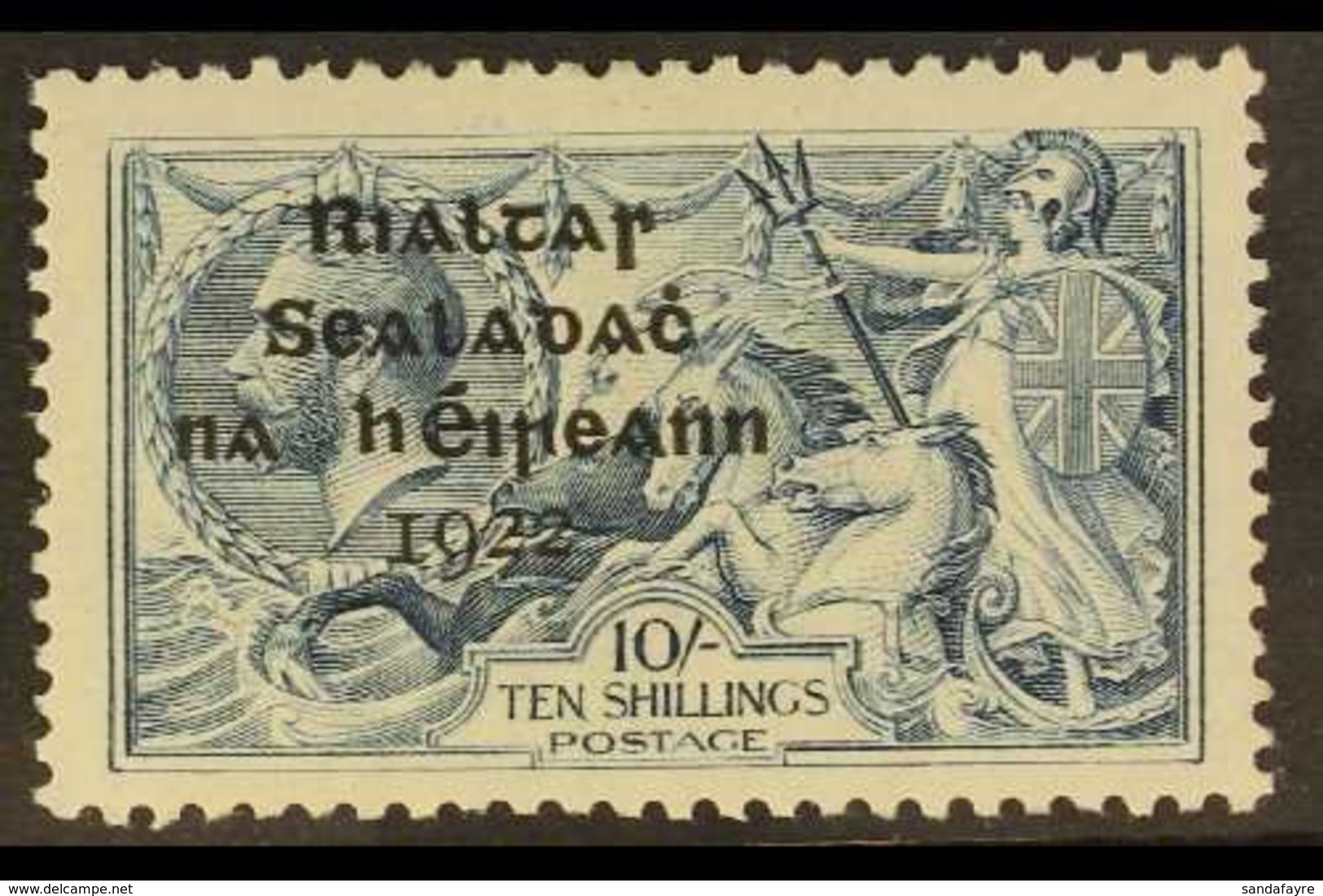 1922 10s Dull Grey-blue Seahorse Dollard Overprint With SHORT THIRD LINE Variety, Hibernian T14d (SG 21 Var), Fine Mint, - Andere & Zonder Classificatie