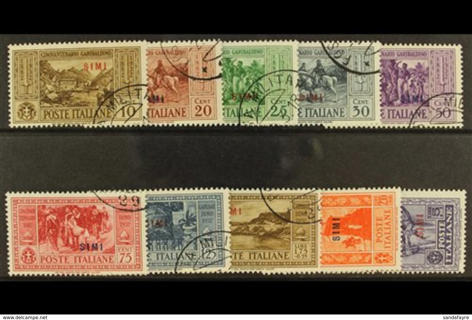 DODECANESE ISLANDS (SIMI) 1932 Garibaldi Complete Overprinted Set, SG 89/98 Or Sassone S. 81, Very Fine Used. (10 Stamps - Andere & Zonder Classificatie