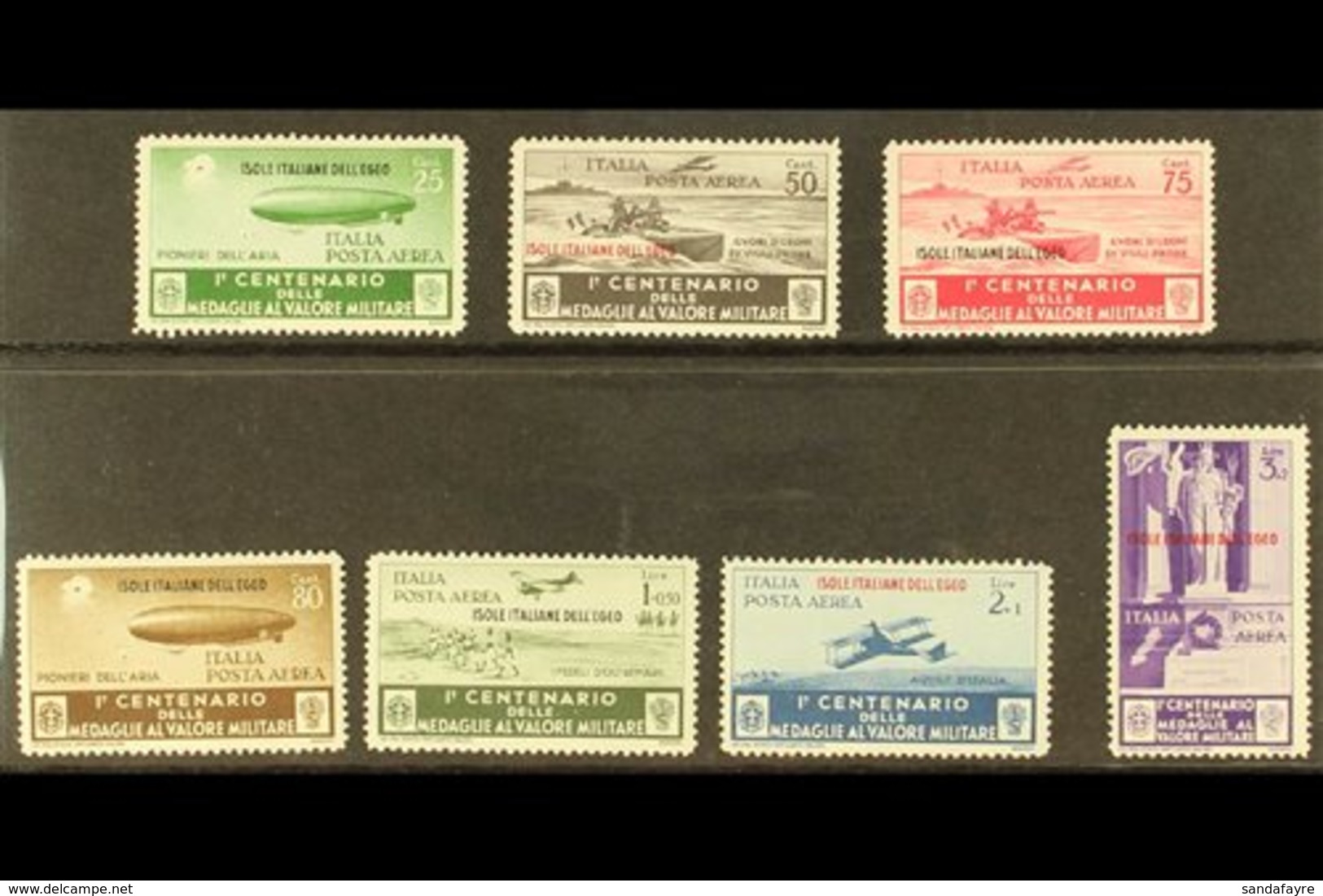 EGEO (DODECANESE ISLANDS) 1934 Military Medal Centenary Complete Air Post Set (SG 168/74, Sassone A38/44), Superb Mint,  - Other & Unclassified