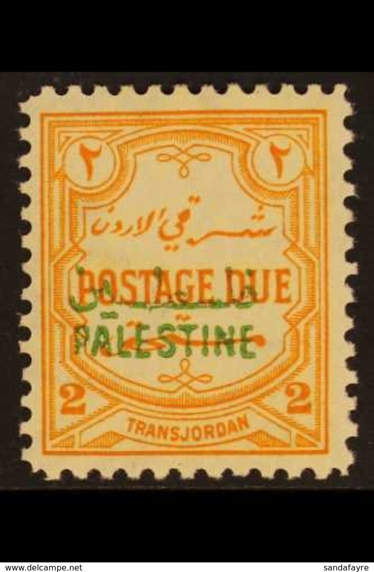 OCCUPATION OF PALESTINE POSTAGE DUE. 1948 2m Orange - Yellow, "OVERPRINTED CLOSER - 5mm" Variety, SG PD 26c, Very Fine M - Jordanië