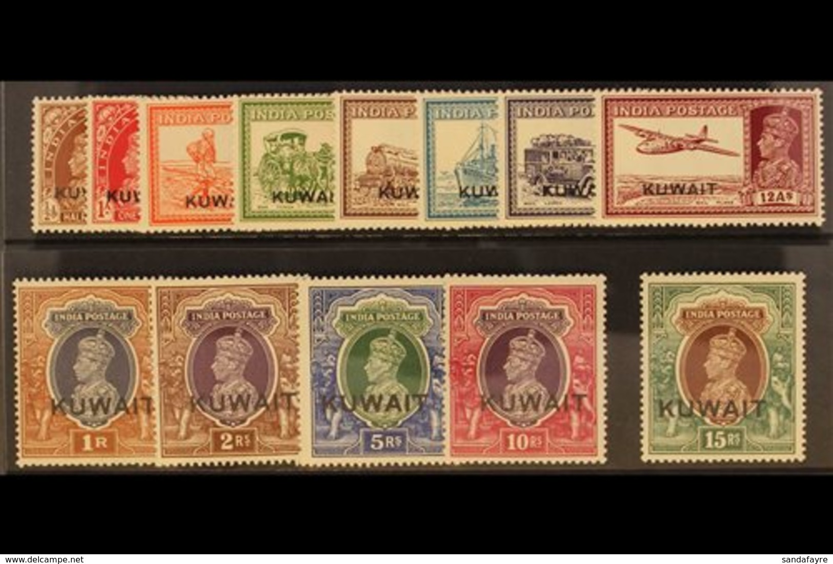 1939 Complete Set To 15r Overprinted, The 15r Is Scarce Wmk Upright, SG 36/51, Barely Hinged Mint. (13 Stamps) For More  - Koeweit