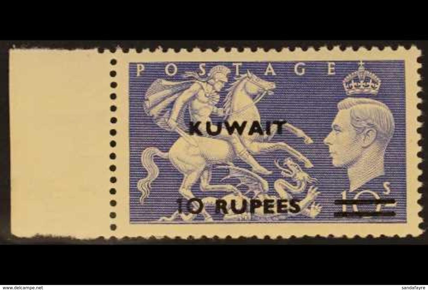 1950 10r On 10s Ultramarine, Variety "Type II Surch", SG 92a, Fine Marginal Never Hinged Mint. For More Images, Please V - Koeweit