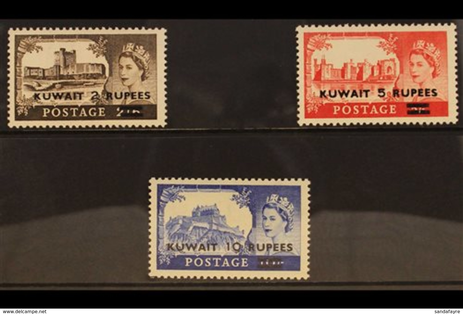 1955 Castle Set Complete, Variety "Type II" Surcharge, SG 107a/9a, Barely Hinged Mint. (3 Stamps) For More Images, Pleas - Koeweit