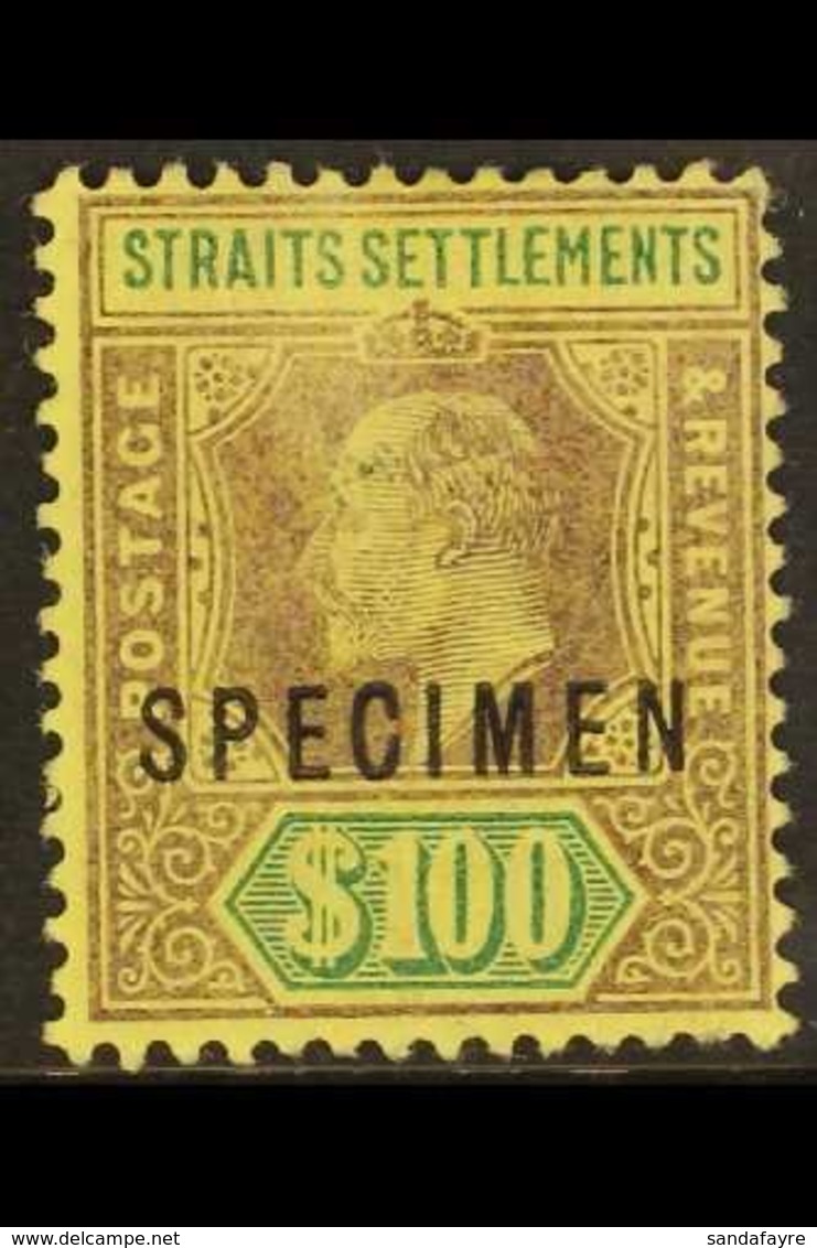 1902 - 03 $100 Purple And Green On Yellow, Overprinted "Specimen", Ed VII, SG 122s, Mint Og, Light Rub On Face. For More - Straits Settlements