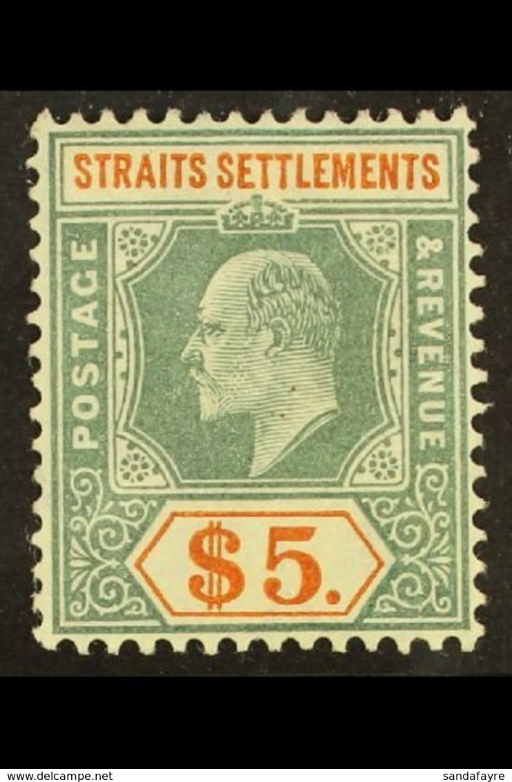 1904-10 $5 Dull Green & Brown-orange, Wmk Mult Crown CA, SG 138, Very Fine Mint. For More Images, Please Visit Http://ww - Straits Settlements