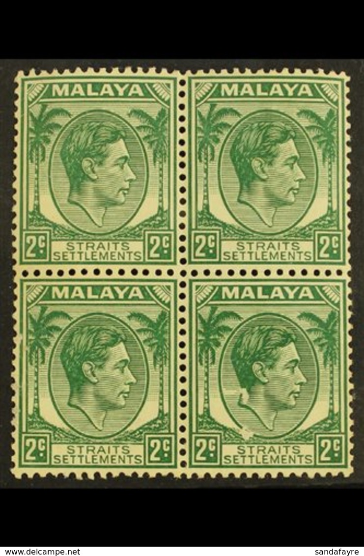 1937-41 2c Green, Die II, SG 293, Mint Block Of Four, Light Gum Toning And Surface Scuffing To Both Bottom Stamps, But N - Straits Settlements