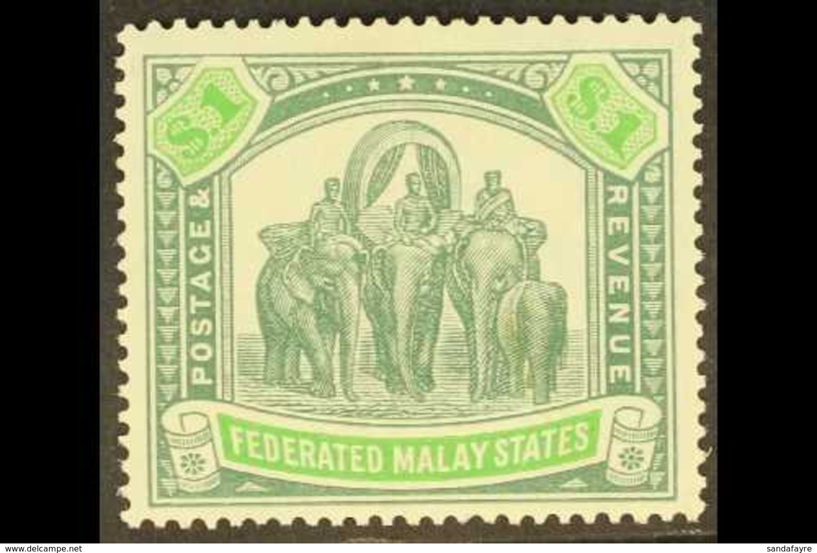 F.M.S. 1904-22 $1 Grey-green And Green Elephants, SG 48, Fine Mint.  For More Images, Please Visit Http://www.sandafayre - Andere & Zonder Classificatie