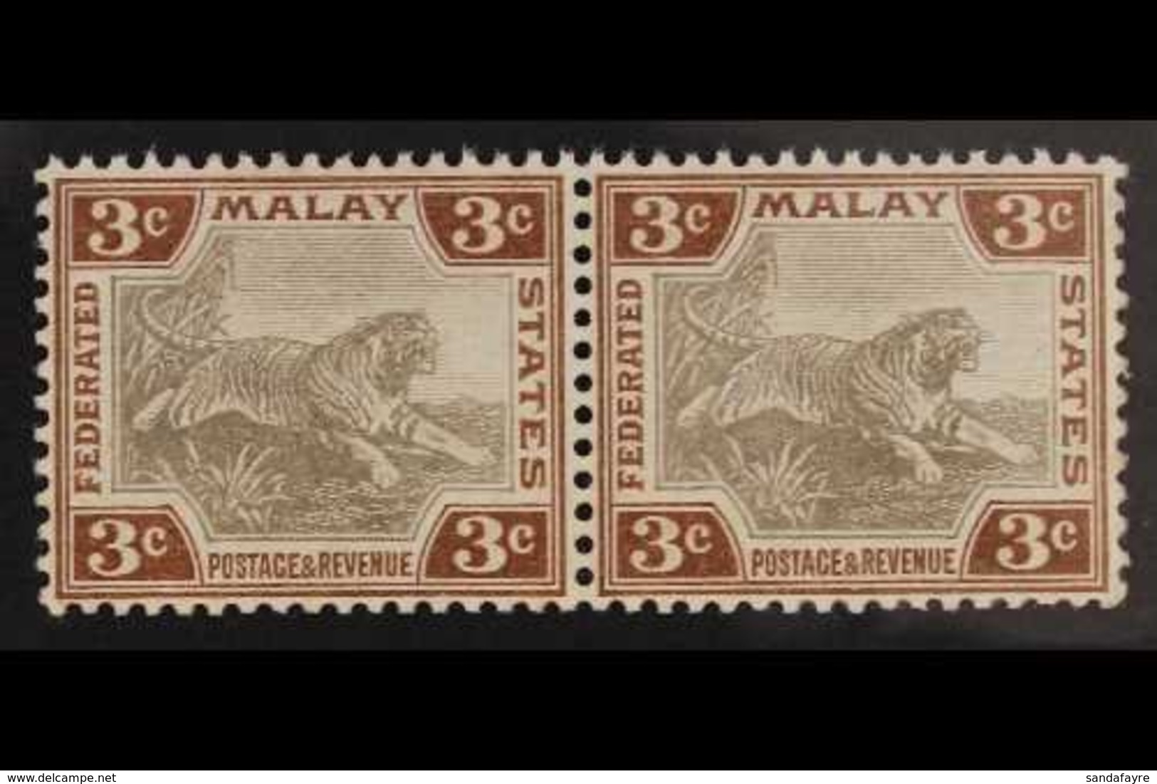 FEDERATED MALAY STATES 1904-22 3c Grey And Brown, SG 32, HORIZONTAL PAIR Very Fine NEVER HINGED MINT. For More Images, P - Other & Unclassified