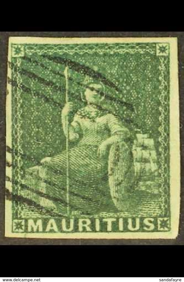 1858-62 (4d) Green Britannia, Imperf, SG 27, Very Fine Used, Four Clear Margins. Great Looker! For More Images, Please V - Mauritius (...-1967)