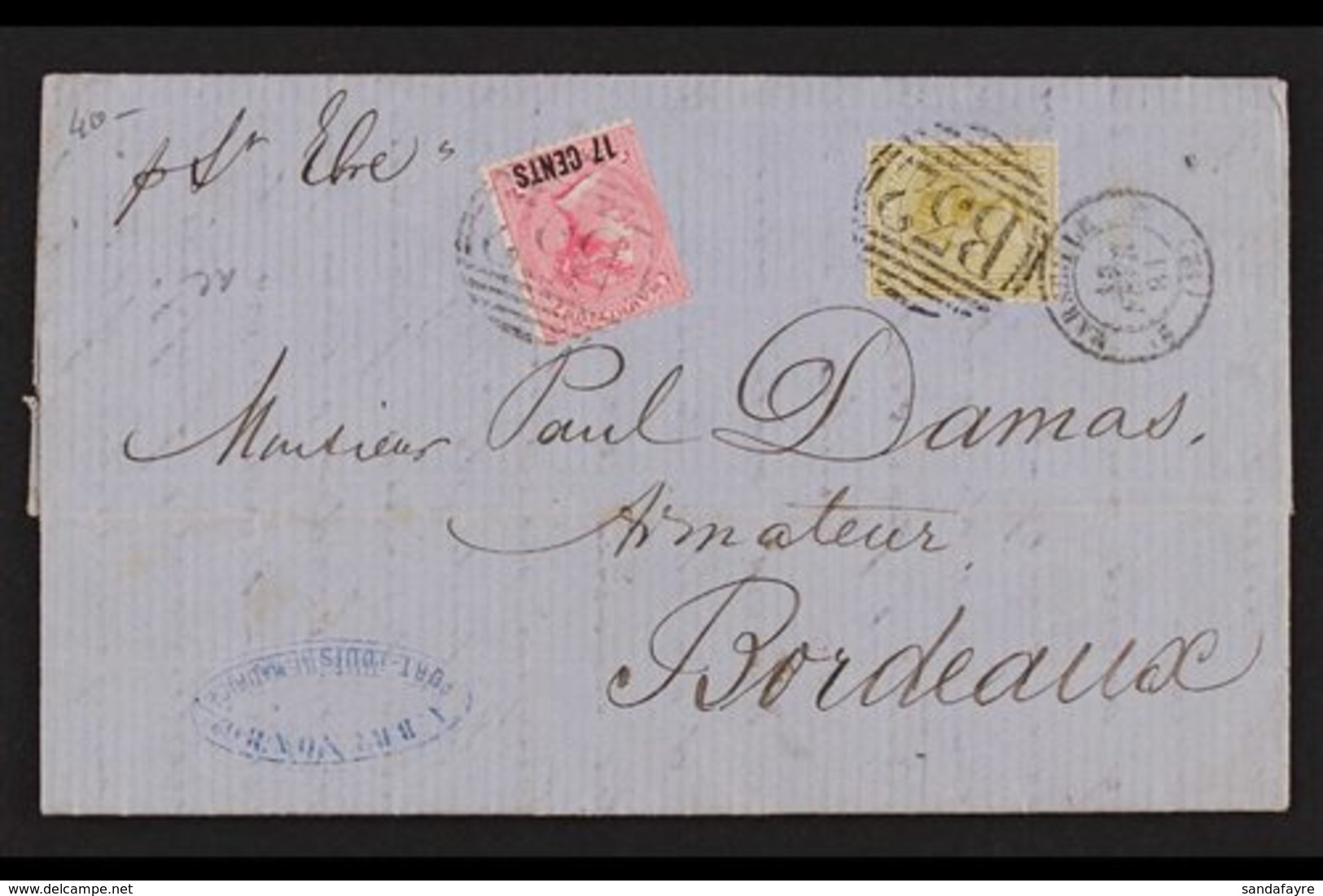 1881 (January) An Attractive Entire Letter To Bordeaux, Bearing 1878 17c On 4d Rose And 1879 25c Olive-yellow Tied By B5 - Mauritius (...-1967)