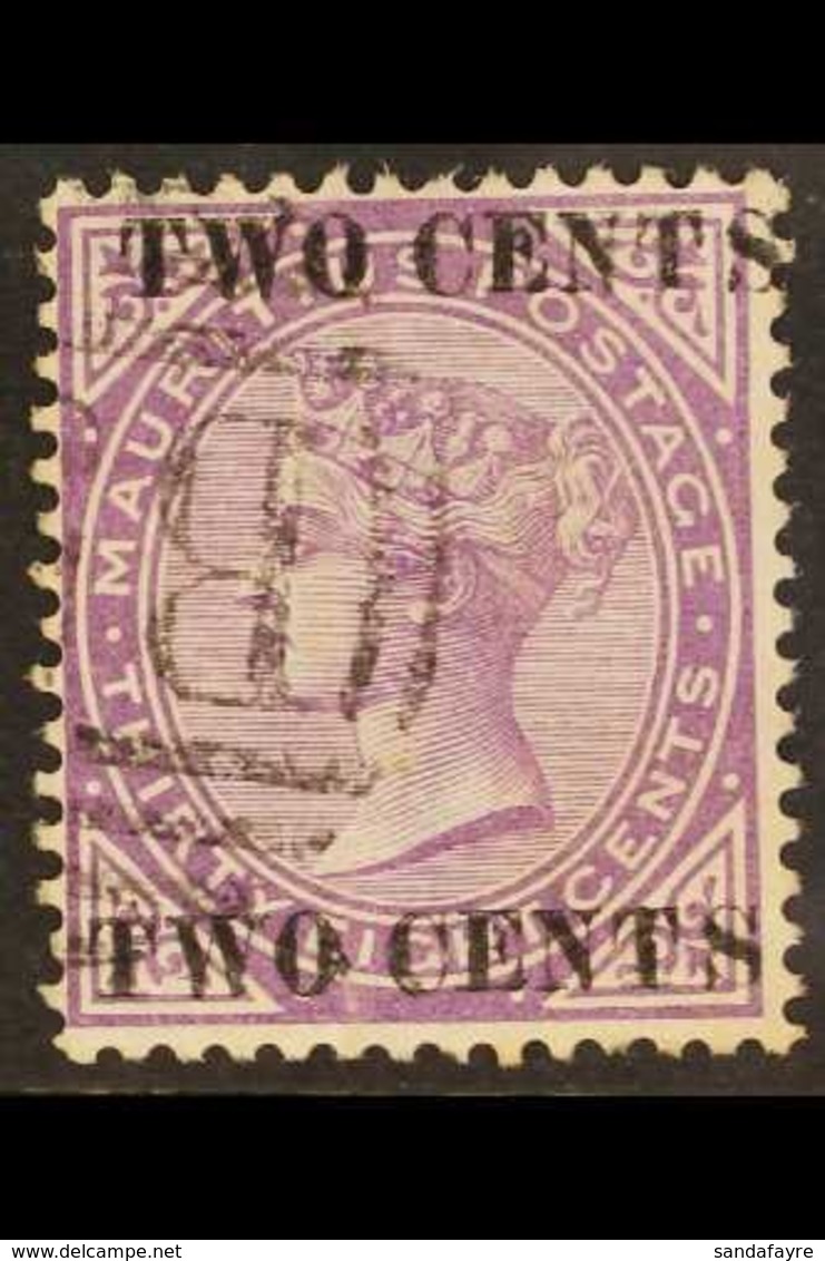 1891 2c On 38c Bright Purple With SURCHARGE DOUBLE, SG 121b, Finely Used. Almost Imperceptible Vertical Crease Does Not  - Mauritius (...-1967)