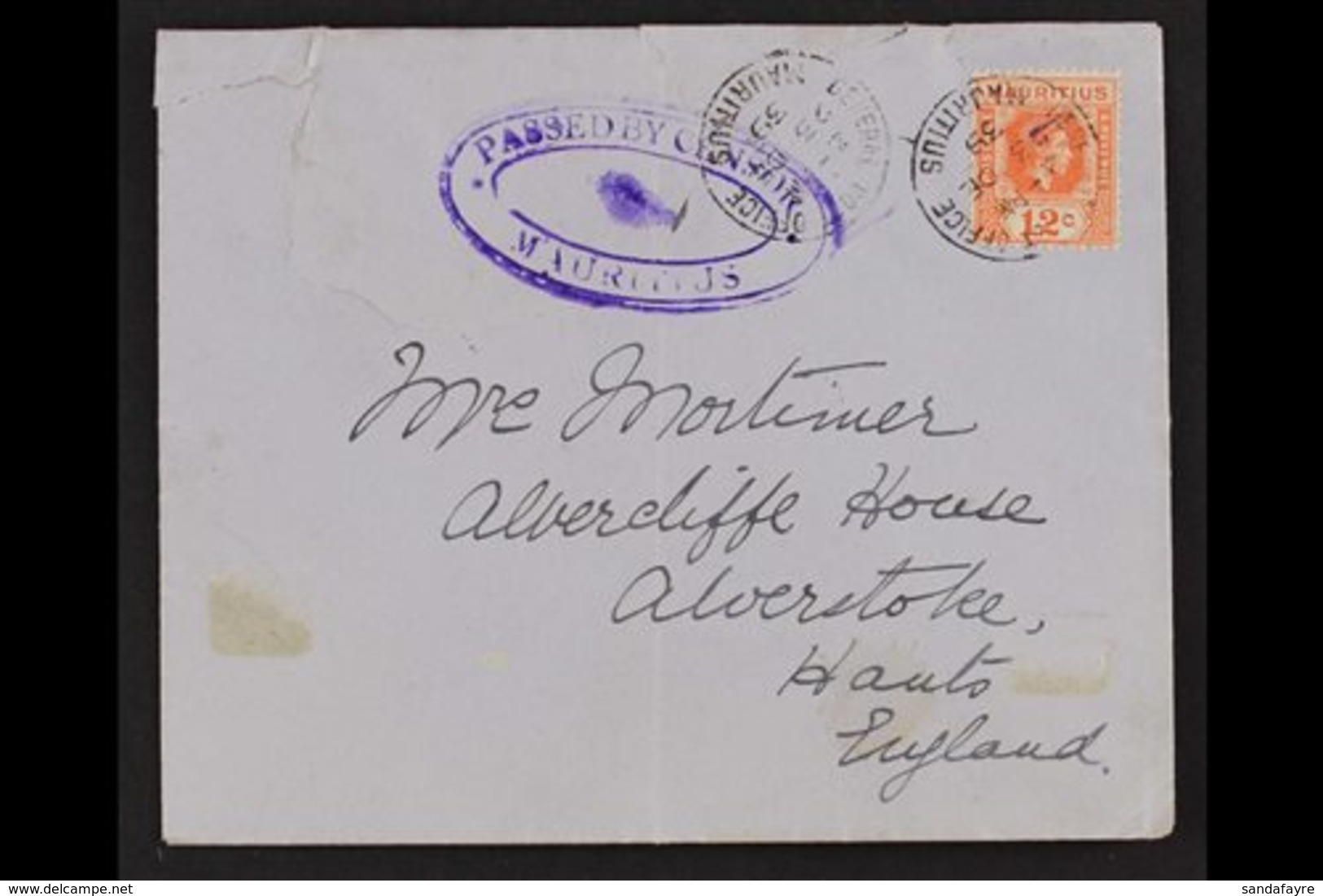 1939-43 WW2 CENSORED MAIL TO GB An Attractive Trio Of Covers With 1939 And 1940 Each Showing Violet Oval "PASSED BY CENS - Mauritius (...-1967)